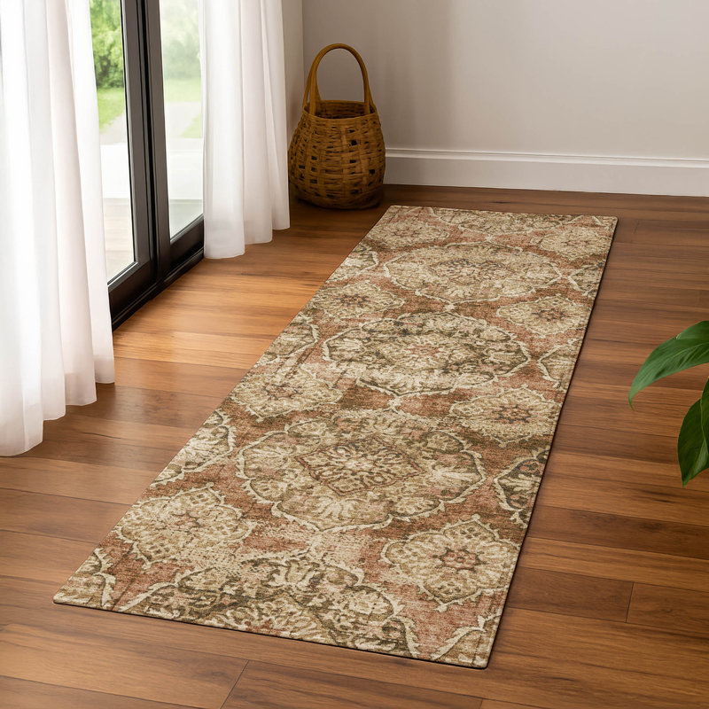 Premium Machine Washable Mayfield AMF2196 panel Rug, 2'3" x 7'6" Runner, Paprika
