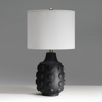 Lampe de table en céramique noire à 3 voies avec abat-jour tambour blanc
