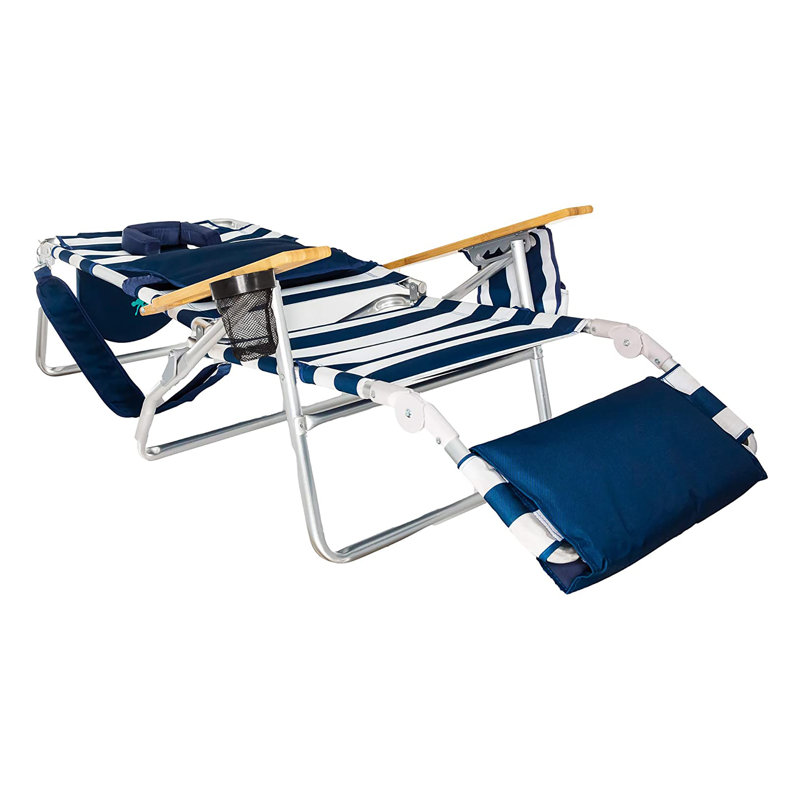 Ostrich The Deluxe 3N1 Lightweight Beach Lounge Chair w/ Footrest, Blue Stripe, Striped Blue