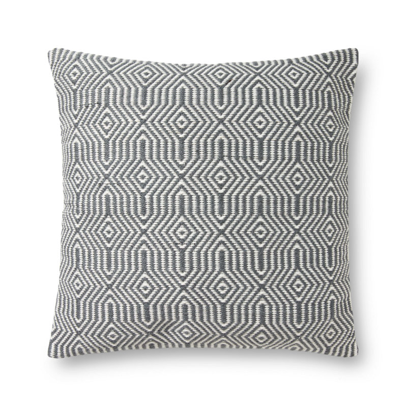 Charcoal and White Geometric Embroidered Square Pillow Cover
