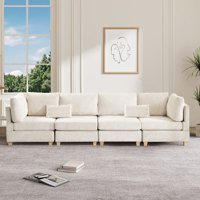 Canapé modulaire 126 po en velours côtelé, Beige