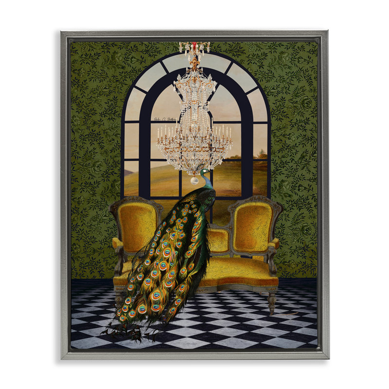 "Fancy Peacock & Chandelier", art mural sur toile flottante, design par Erika C. Brothers, H 21 po x l 17 po