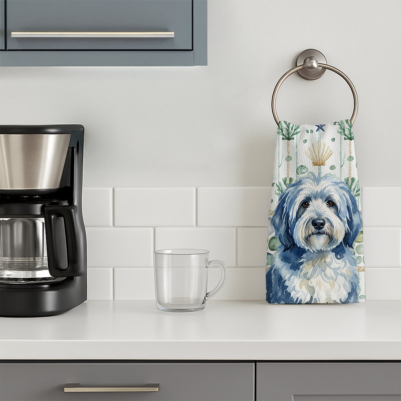 Essuie-tout bleu et blanc Old English Sheepdog, Blue and White Old English Sheepdog