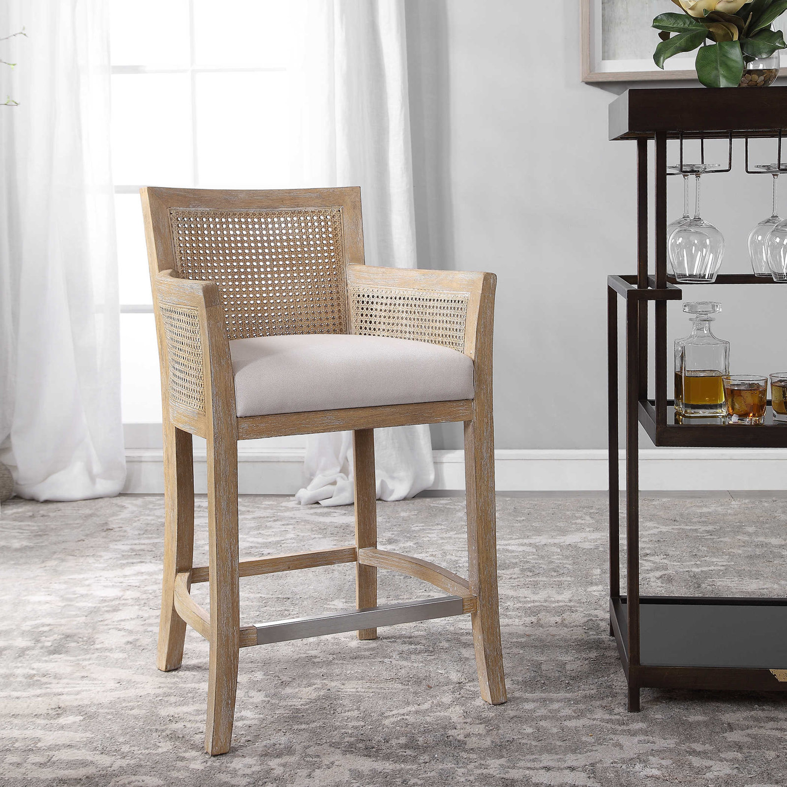 Farlane 26" Bar Stool, Off-White/Natural