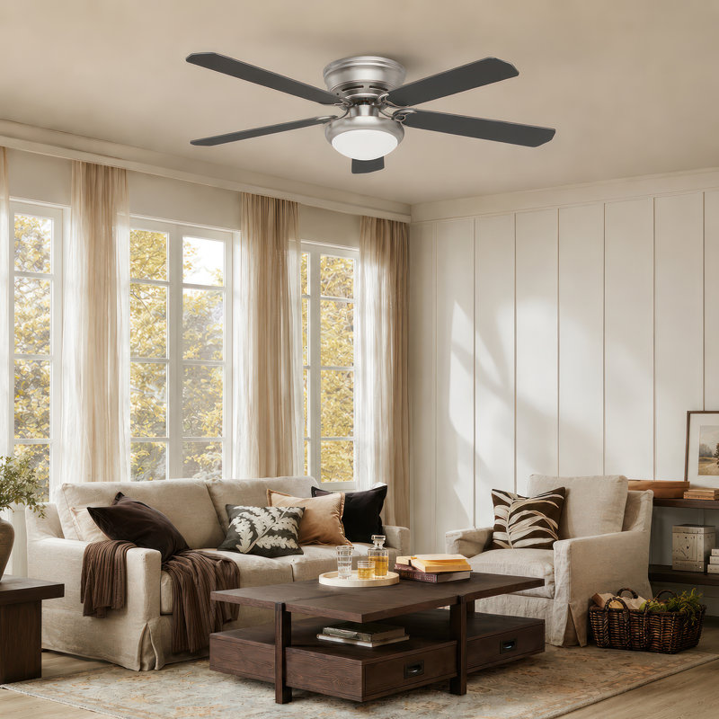 52" Flush Mount Ceiling Fan with Light,  Dual-Sided 5-Blade High Airflow 6-Speed Low Noise DC Motor Reversible Airflow Low Profile Ceiling ﻿