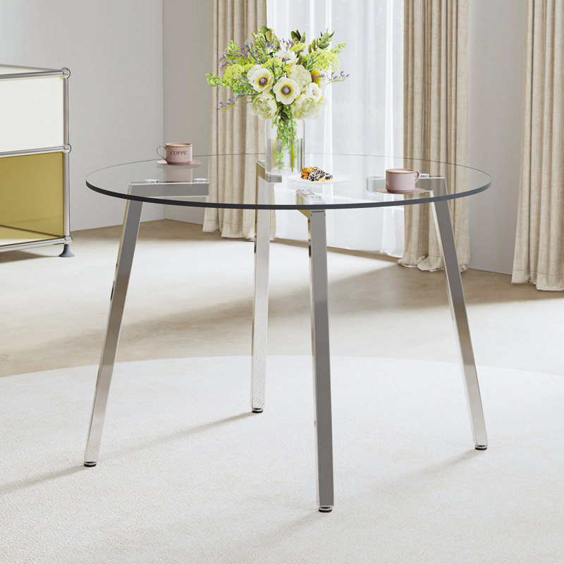 Table circulaire en verre trempé transparent de style moderne minimaliste (table seulement)