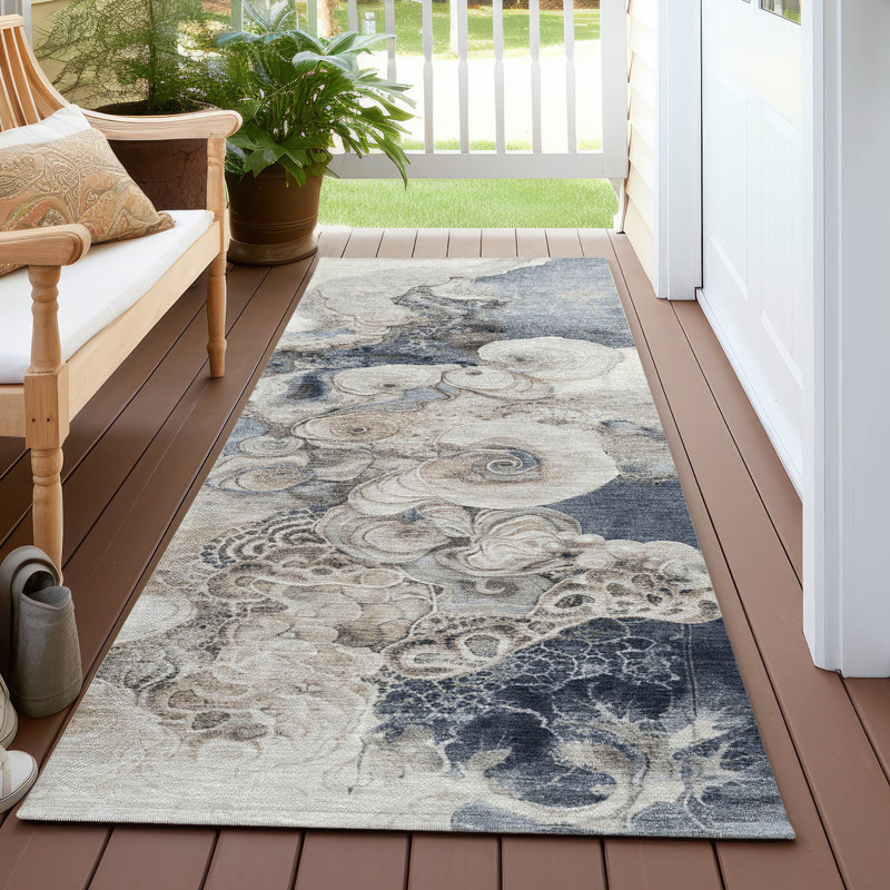 Machine Washable Indoor/Outdoor Xhevrie Ivory Rug, Runner 2'3" x 7'6"