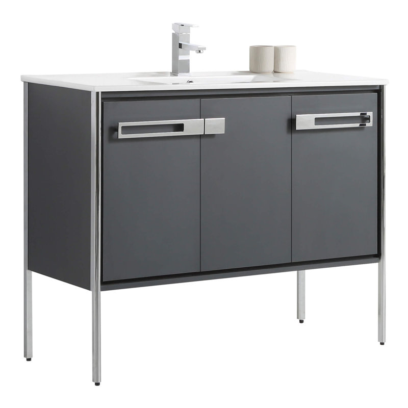 Meuble-lavabo simple 42 po, Chrome poli, Gris Onix
