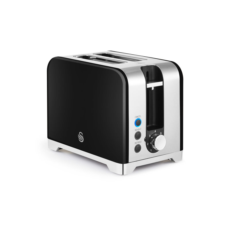 Swan Solace 2 Slice Toaster, Premium High Gloss Finish, 7 Browning Levels, Defrost, Reheat and Cancel Functions, Non-Slip Feet, Self-Centring Function, 930W, Black