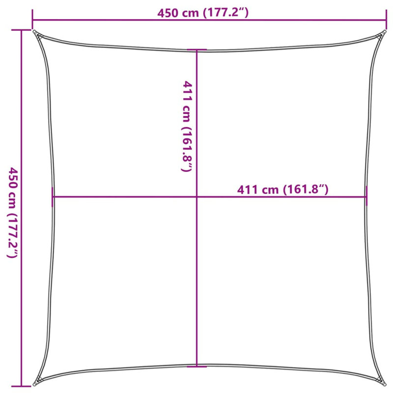 Calicia 100% Polyester Oxford 4.5m x 4.5m Square Shade Sail, Light Grey