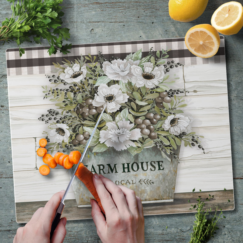 Vintage Farmhouse Rectangular Tempered Glass Cutting Board