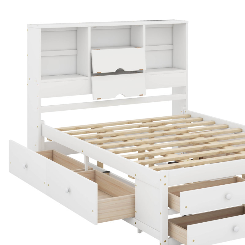 Grand lit plateforme avec tiroirs, Blanc