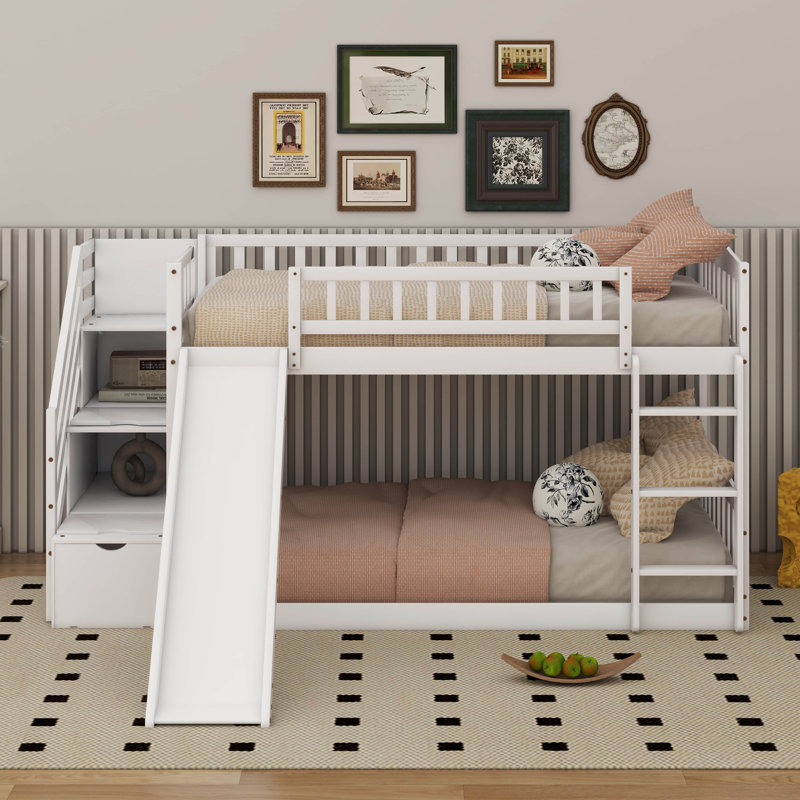 Twin Over Twin Bunk Bed With Slide, White