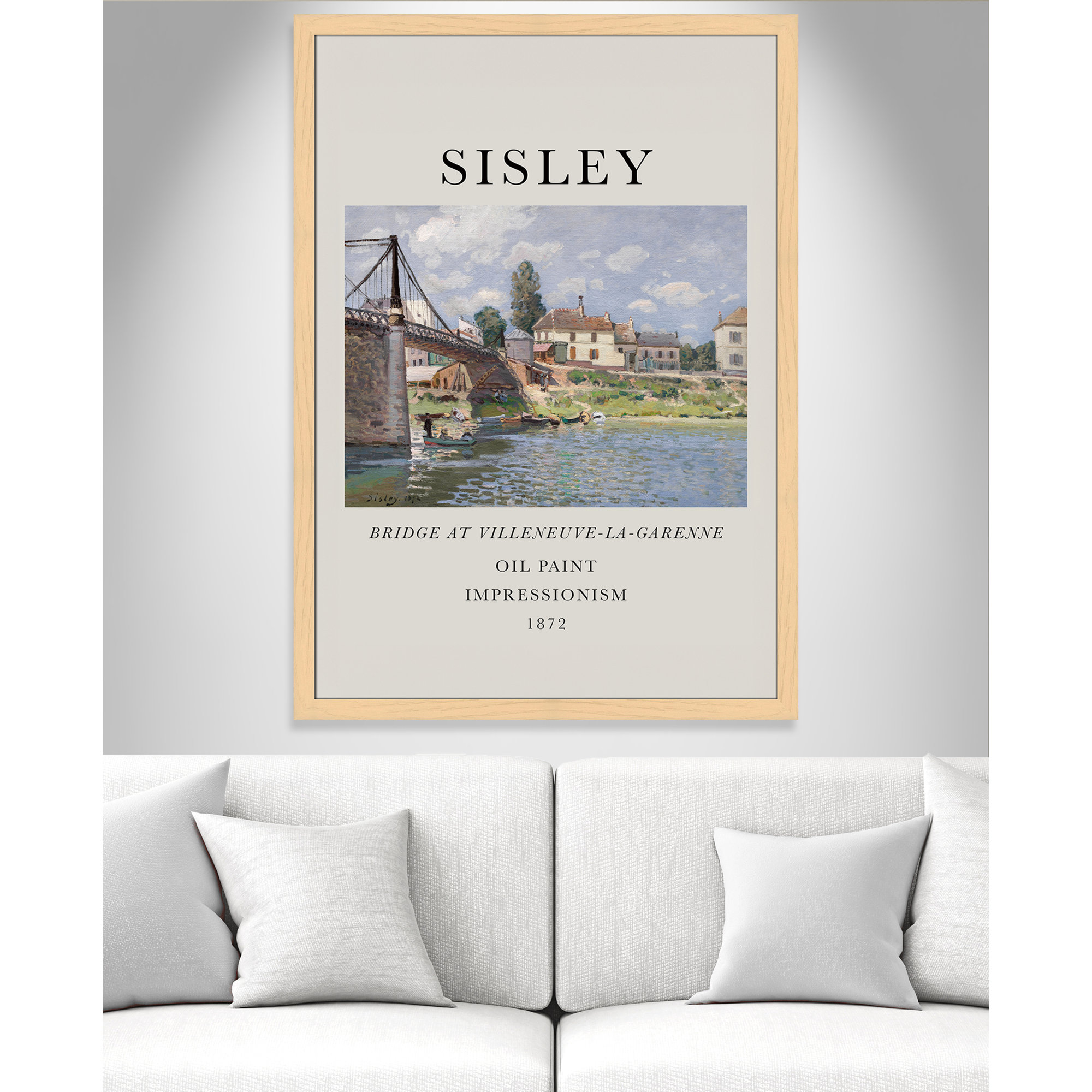 Old Masters Collection " The Bridge At Villeneuve " by Alfred Sisley, Natural Single Picture Frame, No
