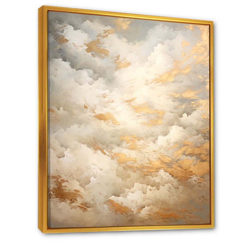 «Beige Gold Minimalisme Clouds IV», impressions sur toile, Cadre flottant doré, H 32 po x l 24 po x P 1 po