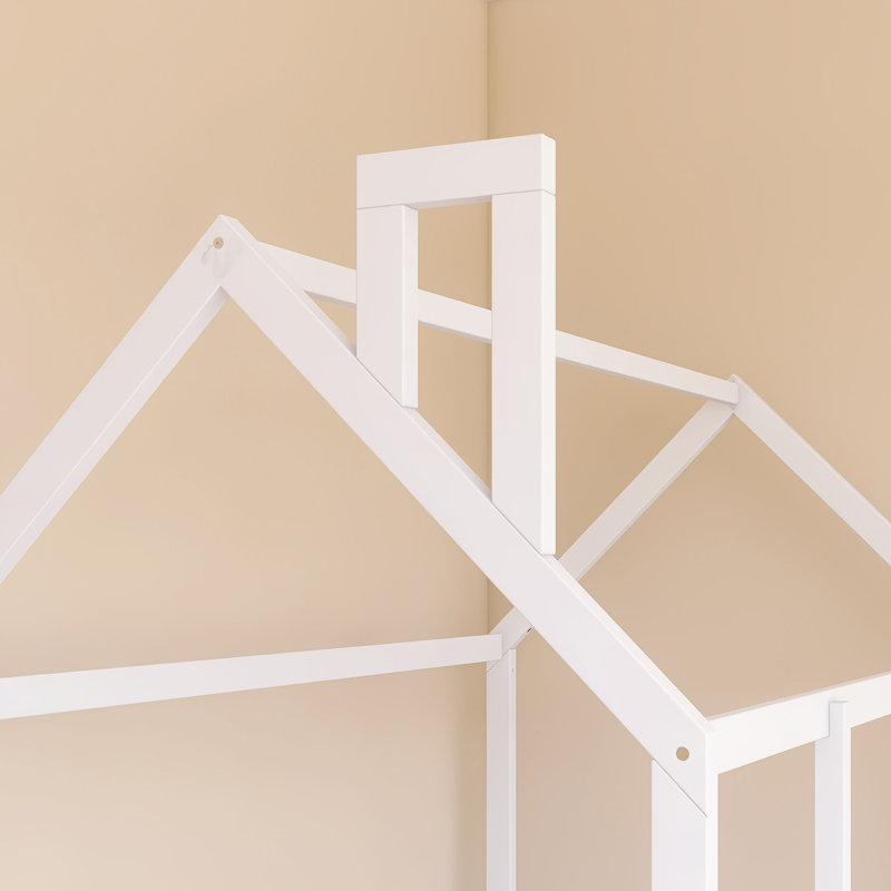 Wood Bed House Bed Frame With Fence, White , Twin