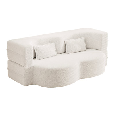 Lit pliant pleine grandeur, tissu, avec support en mousse, 2 coussins, beige, sans assemblage, pour chambre d'amis