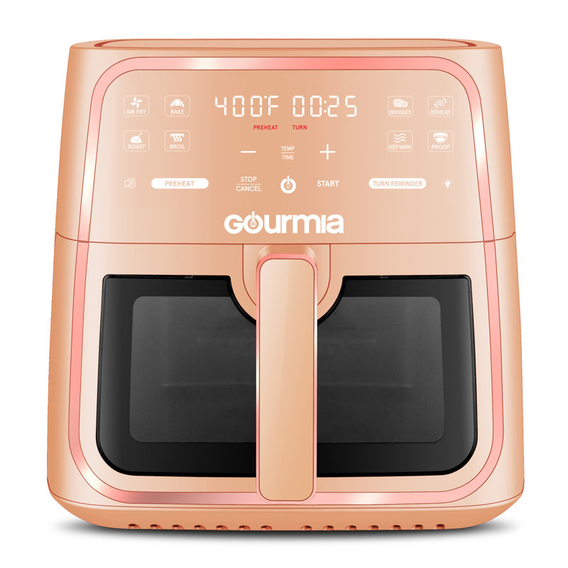 Gourmia 8 Quart Digital Air Fryer With 8 Presets, Window & Interior Light, Fryforce 360° Technology, Dishwasher-Safe Basket, Peach