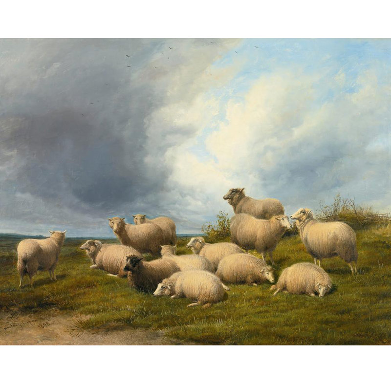 «Sheep in a Pasture» par Thomas Sidney Cooper - Art mural sur toile tendue avec châssis, H 14 po x l 18 po