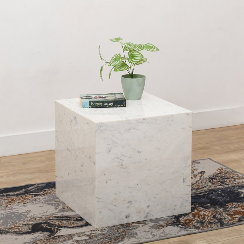 Table d'appoint en marbre, Blanc, H 18 po x L 18 po x l 18 po