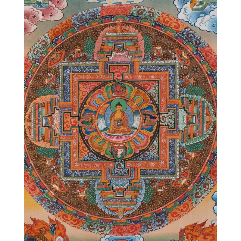 Bouddha Shakyamuni Mandala Thangka peint des deux côtés (Thangka sans brocart)