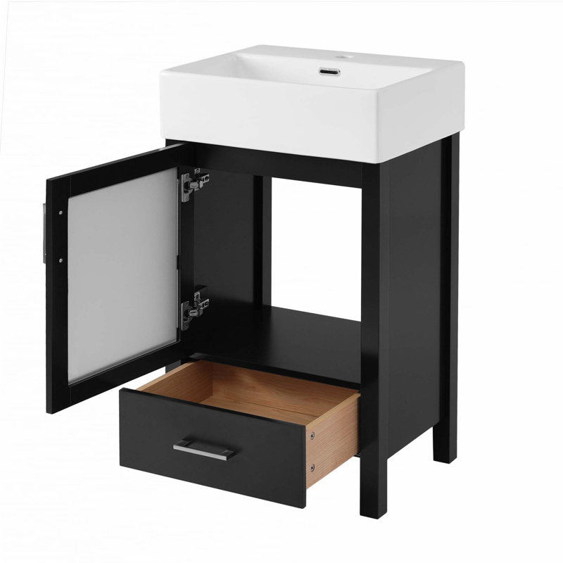 Meuble-lavabo de 20 pouces avec lavabo en céramique et beaucoup de rangement, Noir