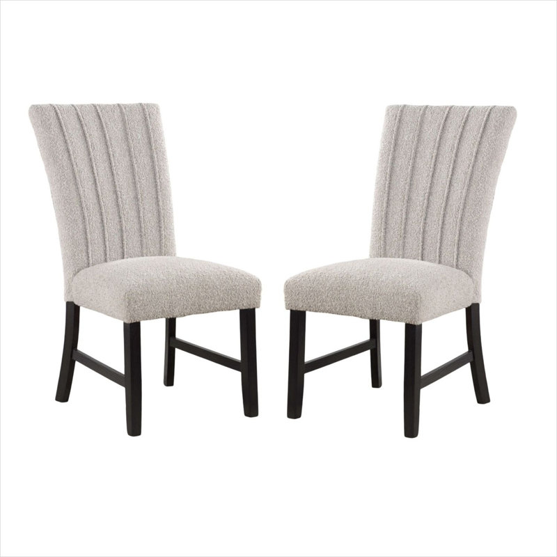 Chaises de salle à manger rembourrées Boucle avec plis verticaux et pieds en bois massif noir Boucle, ensemble de 2