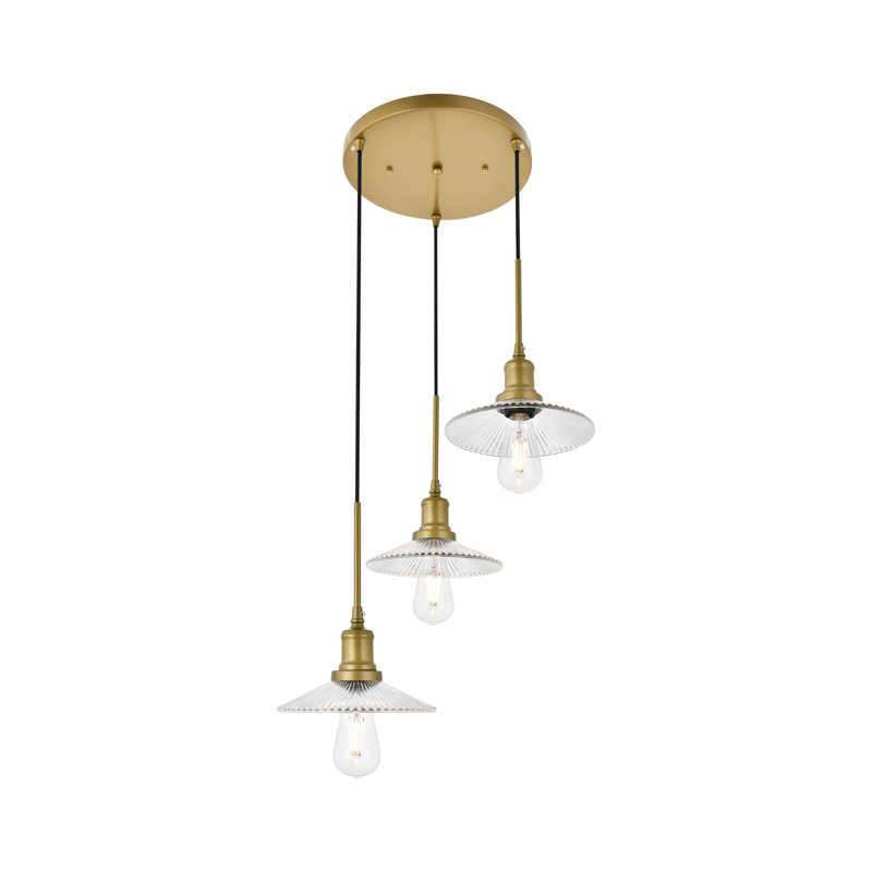 Luminaire suspendu conique 3 lumières grappe Sequim, Laiton