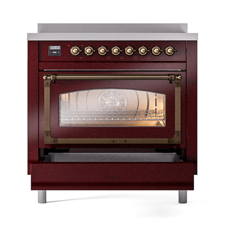 ILVE Nostalgie II Noblesse 36 in Induction Range, Induction Elements (Glass Door), Burgundy/Bronze