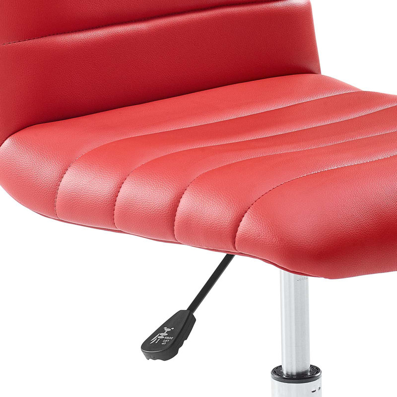 Red Vinyl Armless Swivel Office Chair with Chrome Base