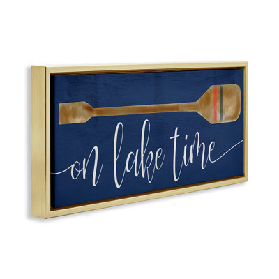 On Lake Time with Oar Gold Framed Floater Canvas Wall Art by Daphne Polselli
