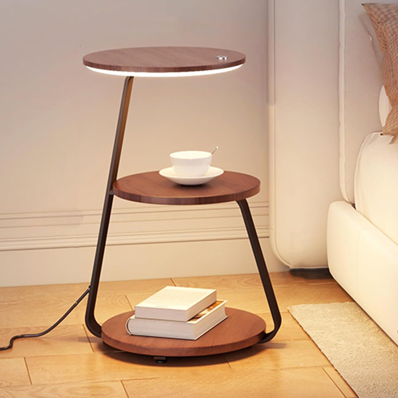 Nightstand with Charging Station and LED Lights, Walnut
