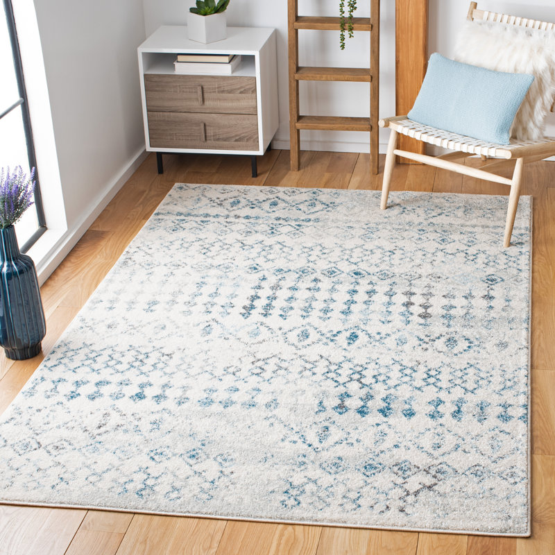 Dickens  Ivory/Turquoise Area Rug, Rectangle 6' x 9'