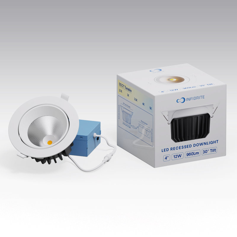Cardan 4 po DEL 12 W, faisceau réglable de 24 degrés, 5 CCT sélectionnable, intensité variable 0-10 V, 120-277 V
