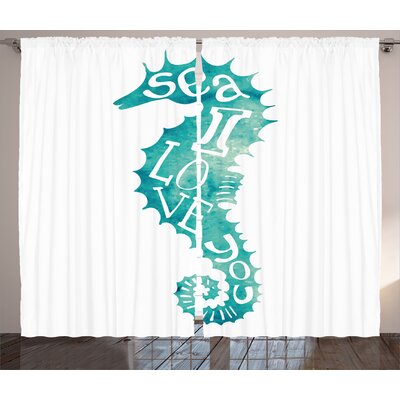 Animal I Love You Sea Quote with Pipefish Species Holiday Sun Hot Places Vacation Theme Graphic Print & Text Semi-Sheer Rod Pocket Curtain Panels -  Ambesonne, p_21720_108x84