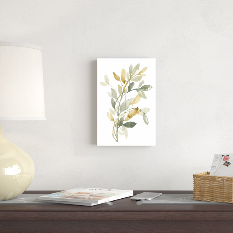 «Sage and Sienna Leaves II» par Jennifer Goldberger - peinture sur toile tendue, H 12 po x l 8 po