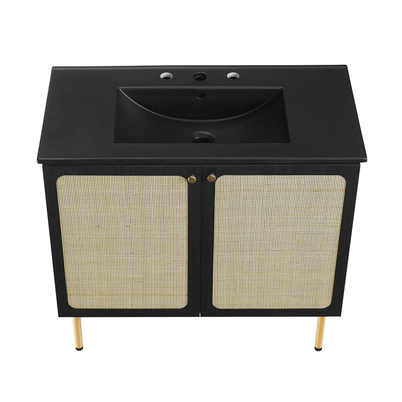 Modway Chaucer 36'' Single Bathroom Vanity with Wood Top, Black/Gold, Black