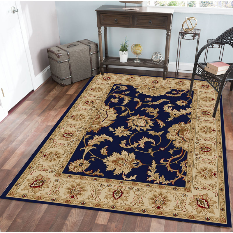 Weisgerber Oriental Navy/Beige Area Rug, Rectangle 3'3" x 4'11"