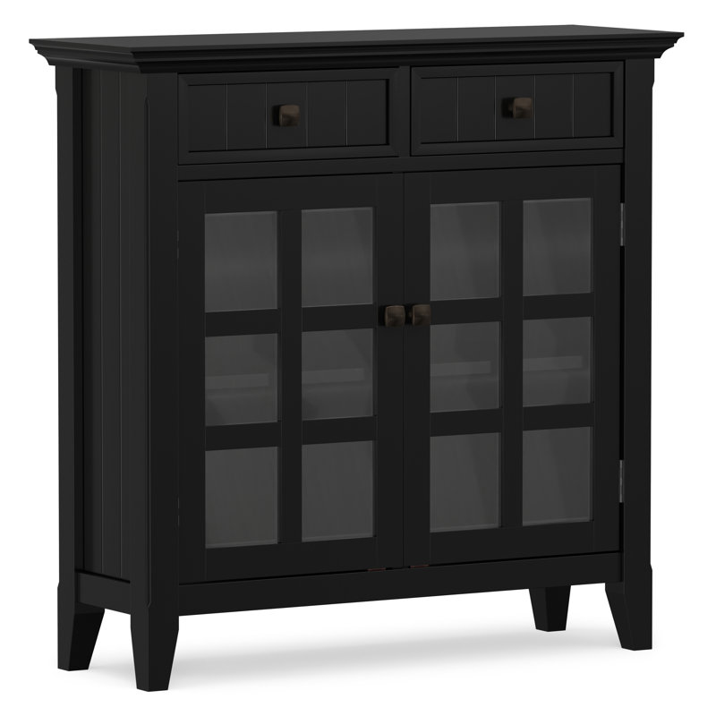 Acadian 36"W Solid Wood Transitional Entryway Storage Cabinet with Drawers, Glass Doors and Adjustable Shelves, Black
