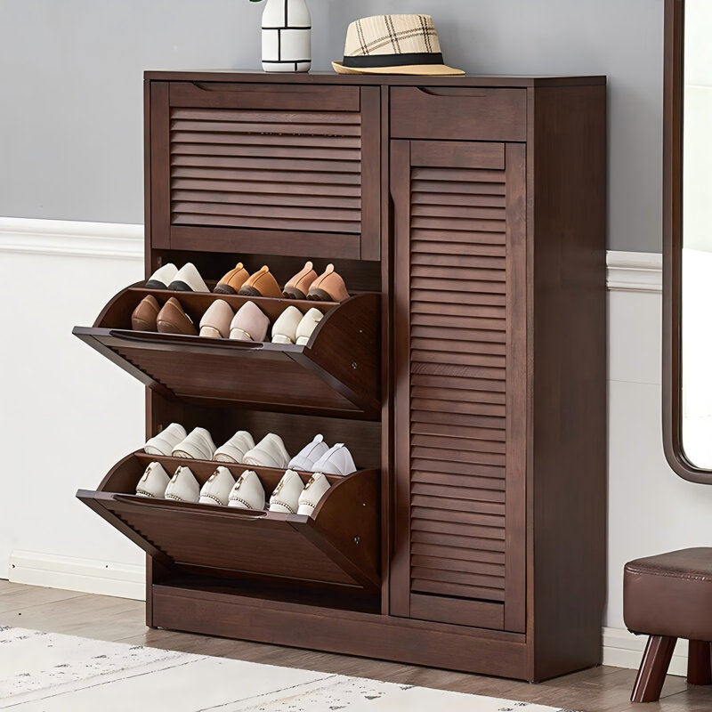 38.58" Brown Solid wood Rubberwood Shoe Storage