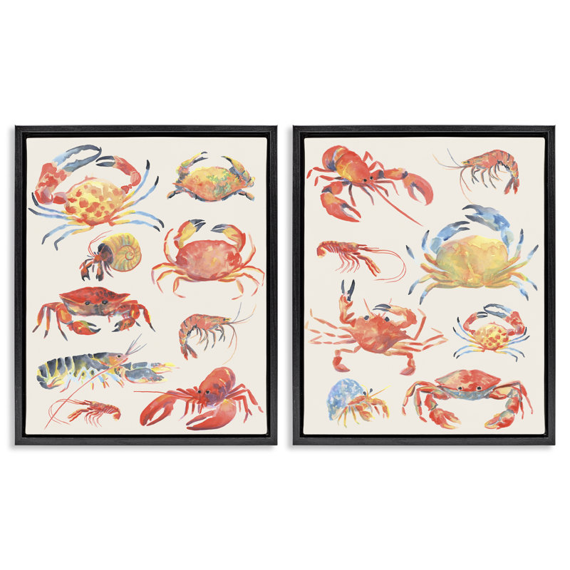 Ensemble de 2 cadres flottants Aquatic Crustacean Collection, design par June Erica Vess, Cadre flottant noir de jais