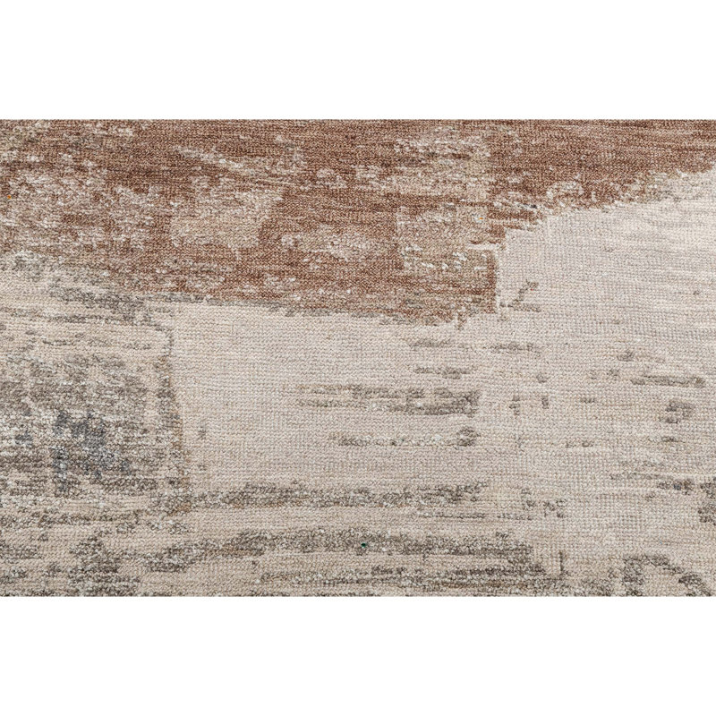 Handmade Silk and Wool Abstract Area Rug, Rectangle 10' x 14'