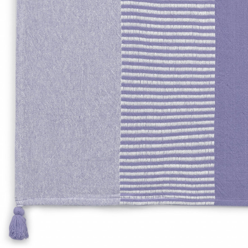 Jeté rayé en coton tissé bleu, Mauve