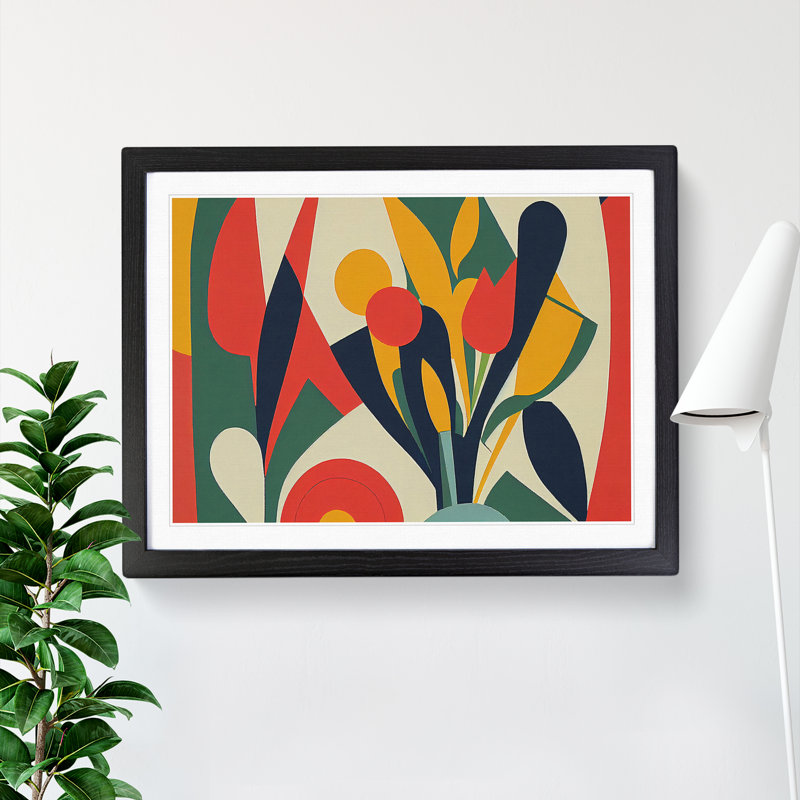 Timeless Abstract Flowers - Single Picture Frame Print, Black Framed, 25cm H x 34cm W x 2cm D