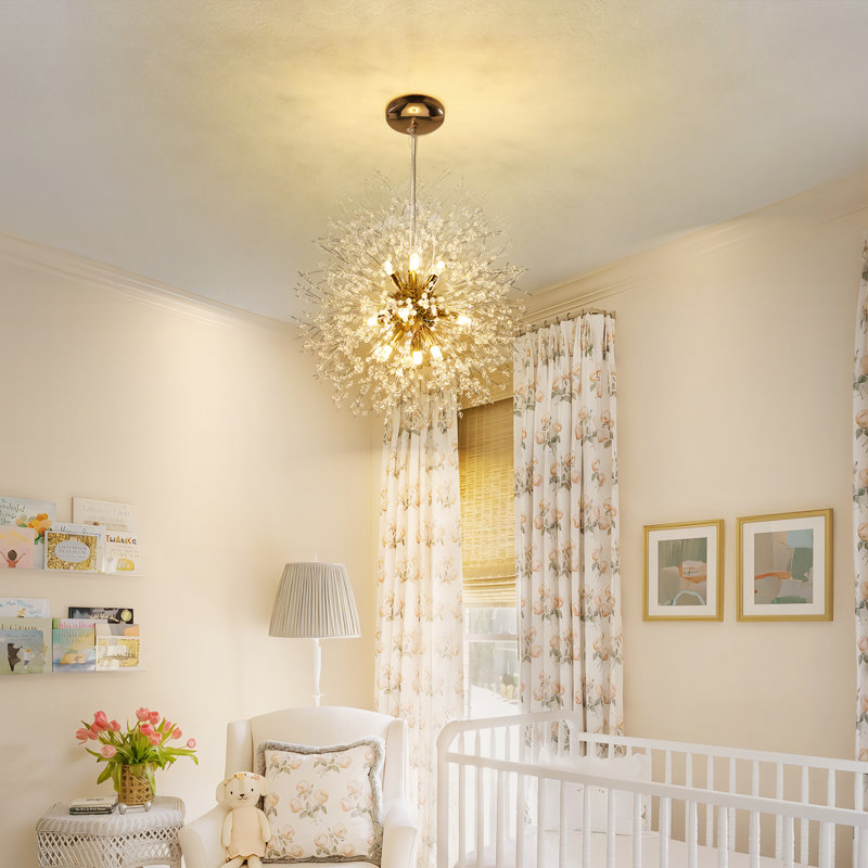 Dandelion 9-Light Sputnik Crystal Chandelier Starburst Sunburst Ceiling Lighting, Gold