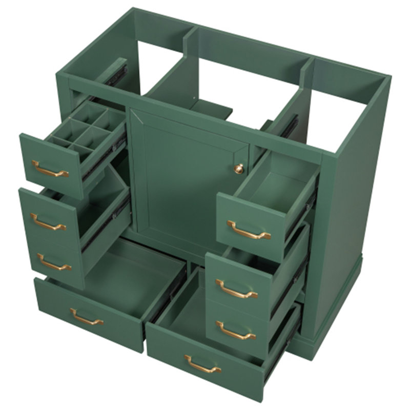 Meuble-lavabo de salle de bain sans lavabo, base d'armoire seulement, Vert, Argent argent