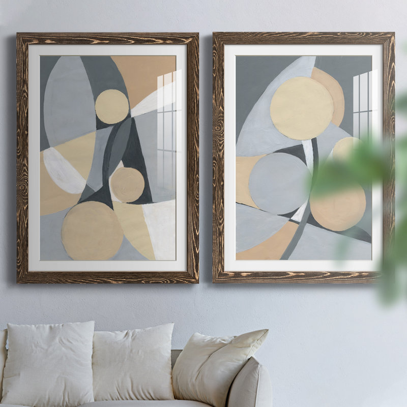 Millenium I - ensemble de 2 peintures, H 44 po x l 31 po x P 1 po, Papier, cadre noyer