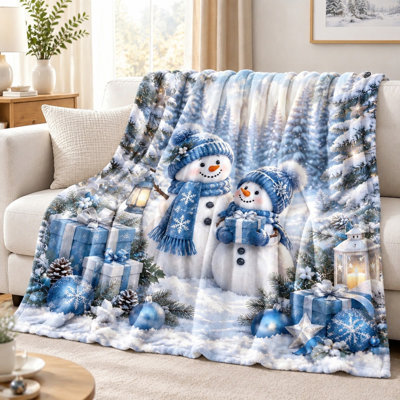 Winter Snowman Scene Plush Throw Blanket, Cozy Decorative Bed Blanket for Sofa Couch Bedroom Living Room Home Decor
