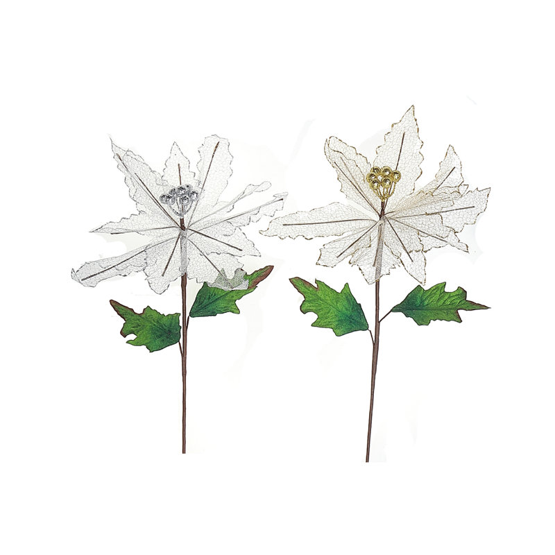 Tiges de poinsettia à paillettes nettoyées - ensemble de 6, Transparent