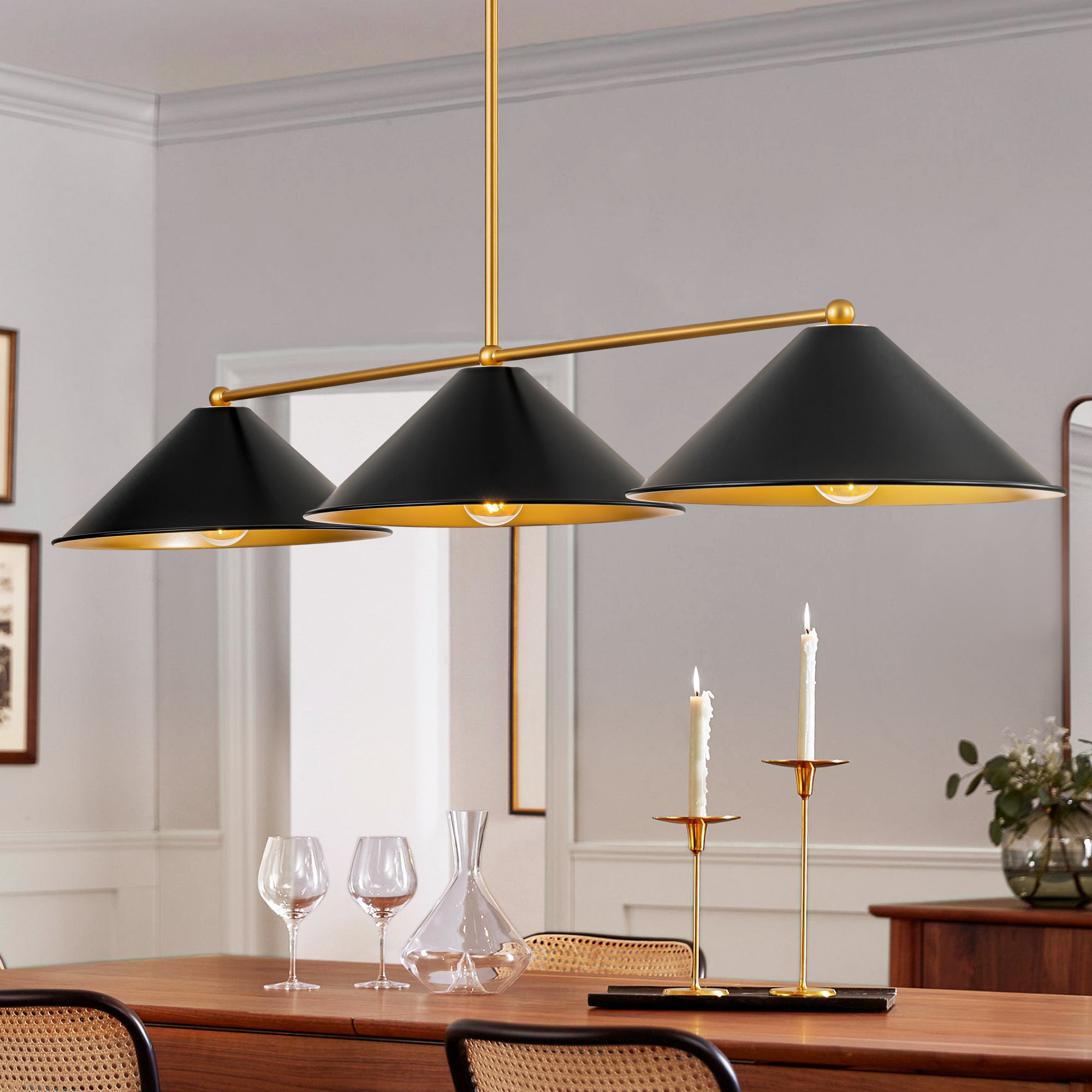 Fairhope 3-Light Dimmable Metal Pendant with Cone Shades, Black